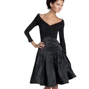 Tadashi Shoji Collection Black Off  Shoulder Ruffle Taffeta Dress
